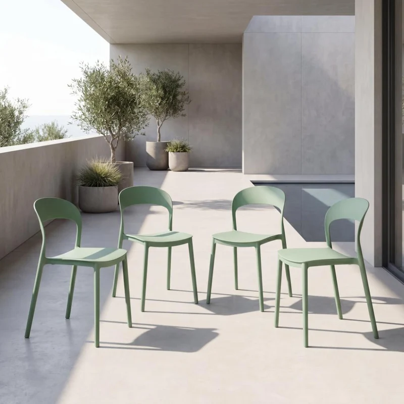 Set de 4 Sillas Patrick, Color Verde Oliva, con Espaldar y Diseño Moderno