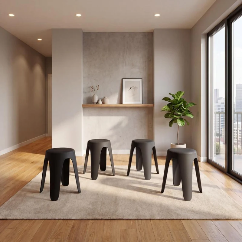 Set de 4 Butacos con Cojín Else, Color Negro, Diseño Moderno Incluye Cojín