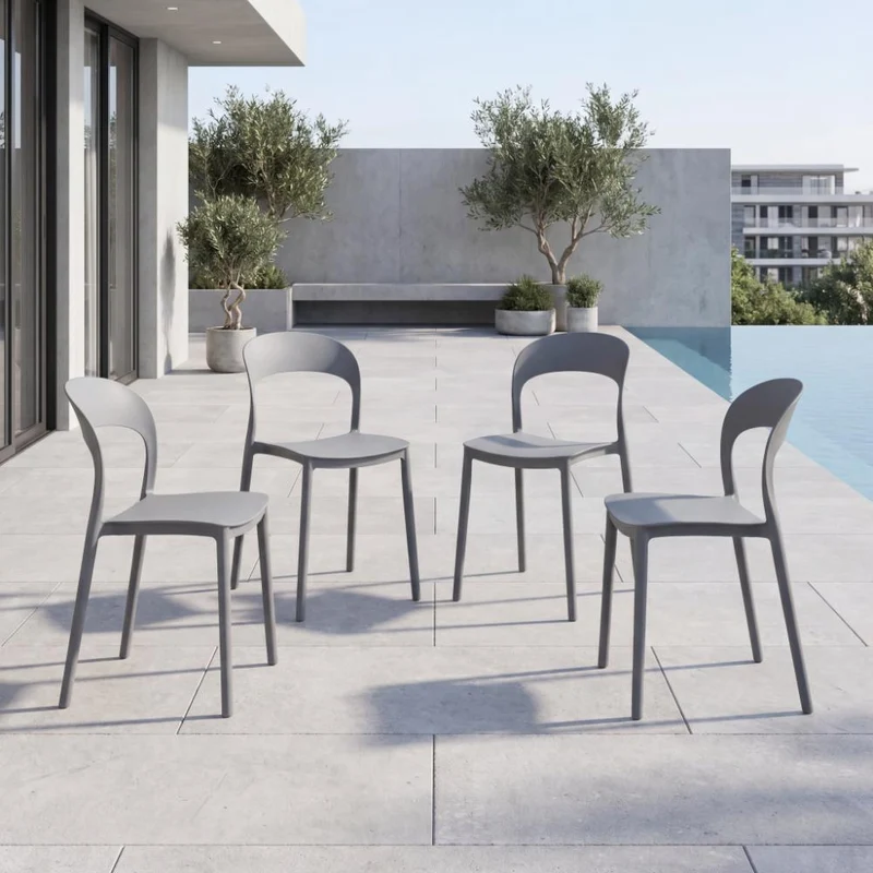 Set de 4 Sillas Patrick, Color Gris Oscuro, con Espaldar y Diseño Moderno