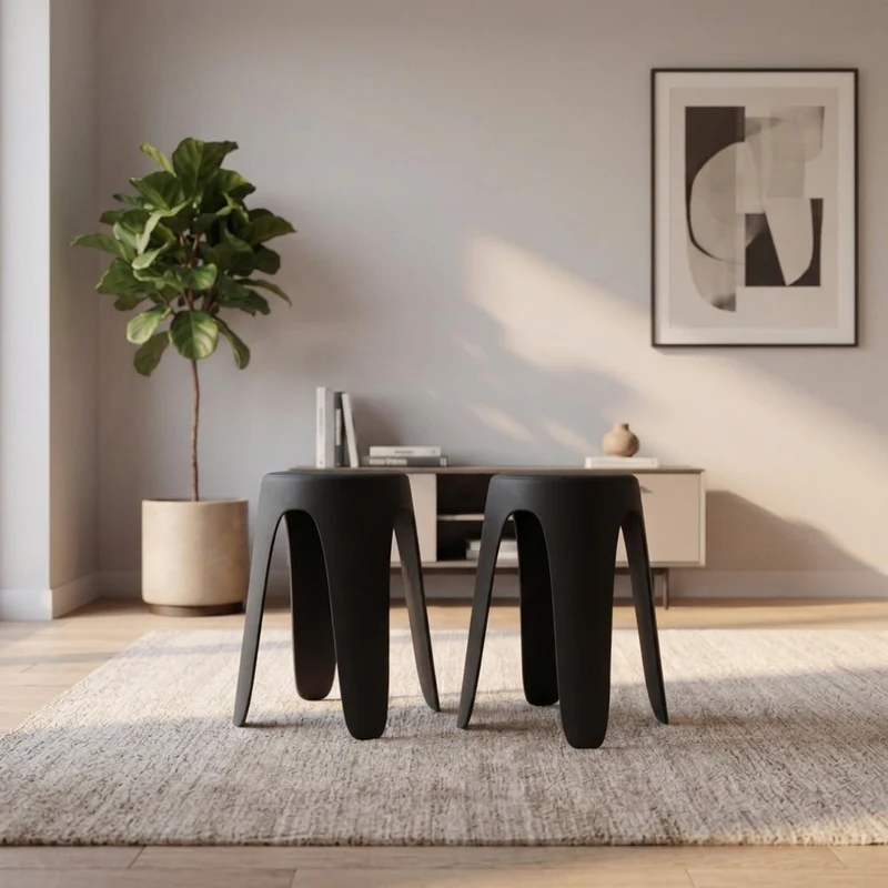 Set de 2 Butacos con Cojín Else, Color Negro, Diseño Moderno Incluye Cojín