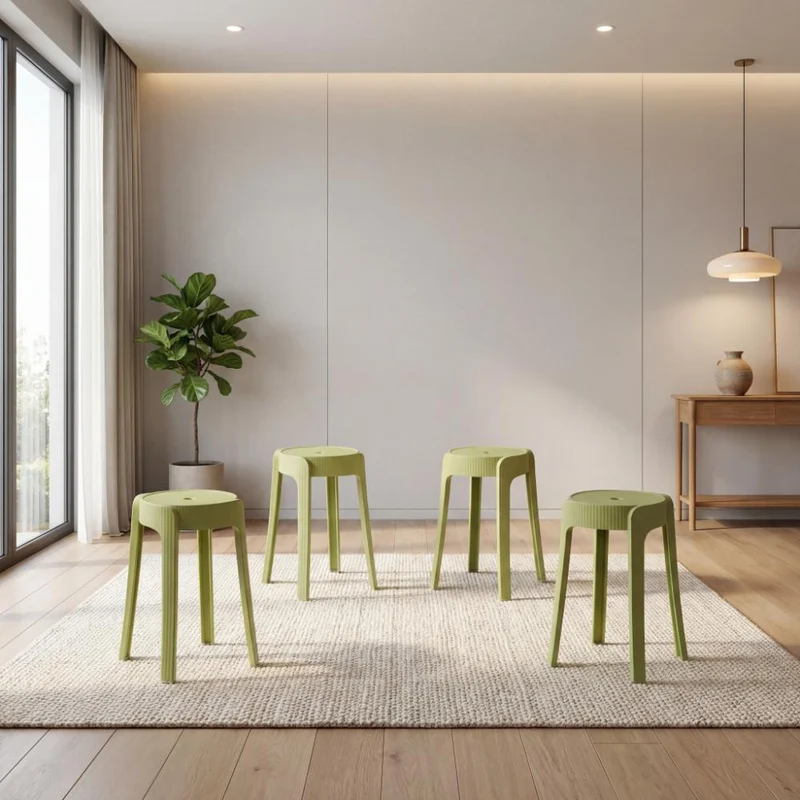 Set de 4 Butacos Apilable Maison, Color Verde Oliva, Diseño Moderno
