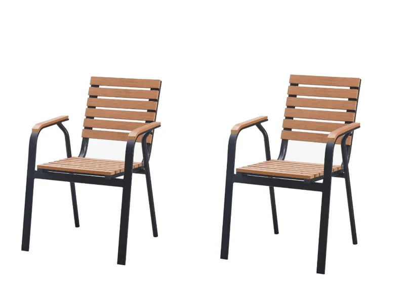 Set de 2 Sillas Comedor Exterior Rapel, Negro y Roble, con Cómodo Espaldar