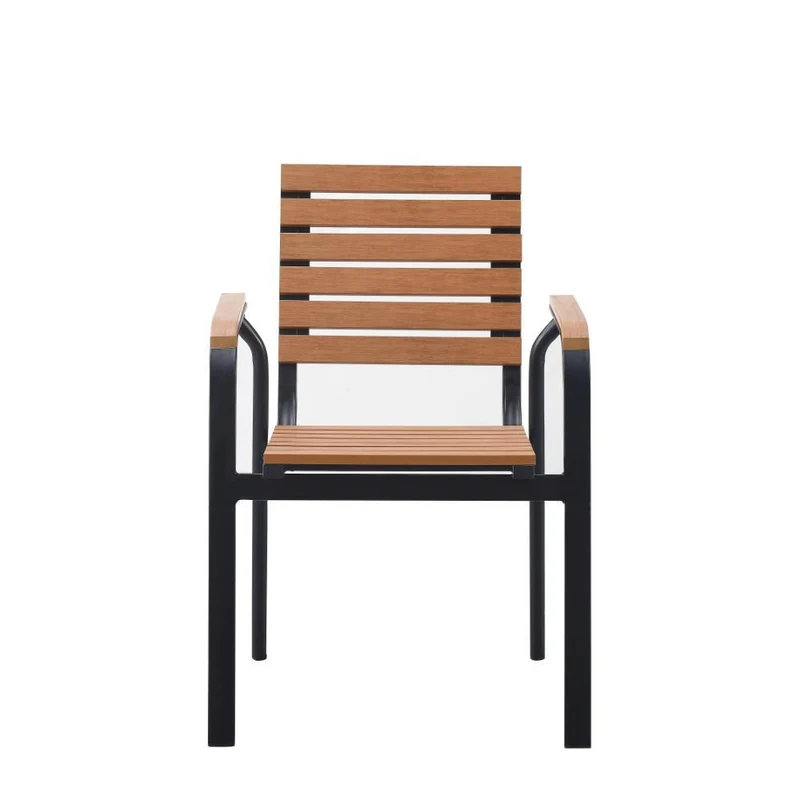 Set de 4 Sillas Comedor Exterior Rapel, Negro y Roble, con Cómodo Espaldar