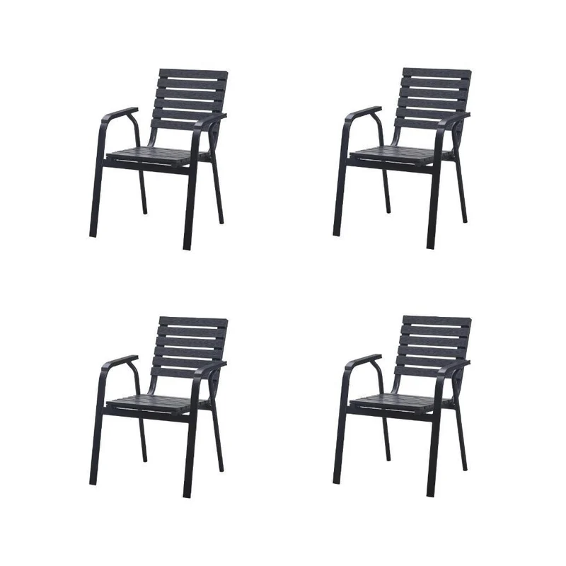 Set de 4 Sillas Comedor Exterior Rapel Negro, con Cómodo Espaldar