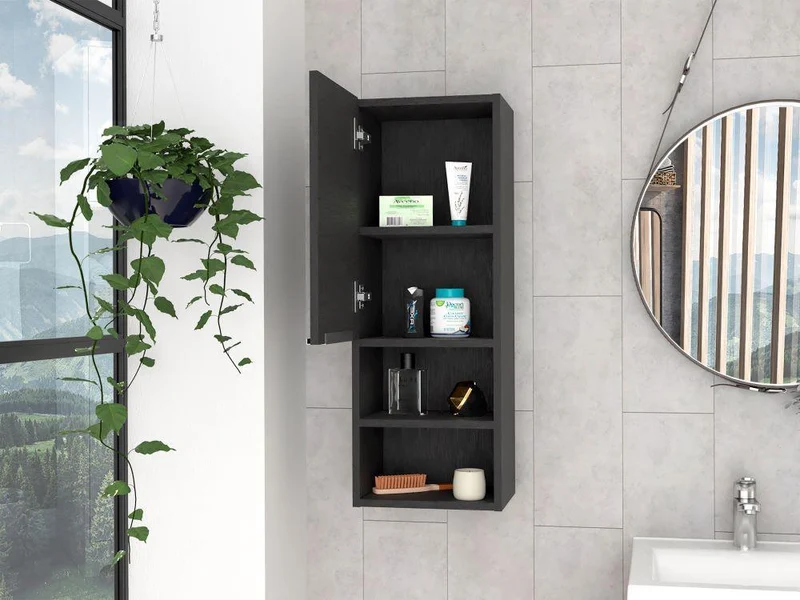 Set de 2 Gabinetes de Baño Real, Wengue, con Tres Entrepaños