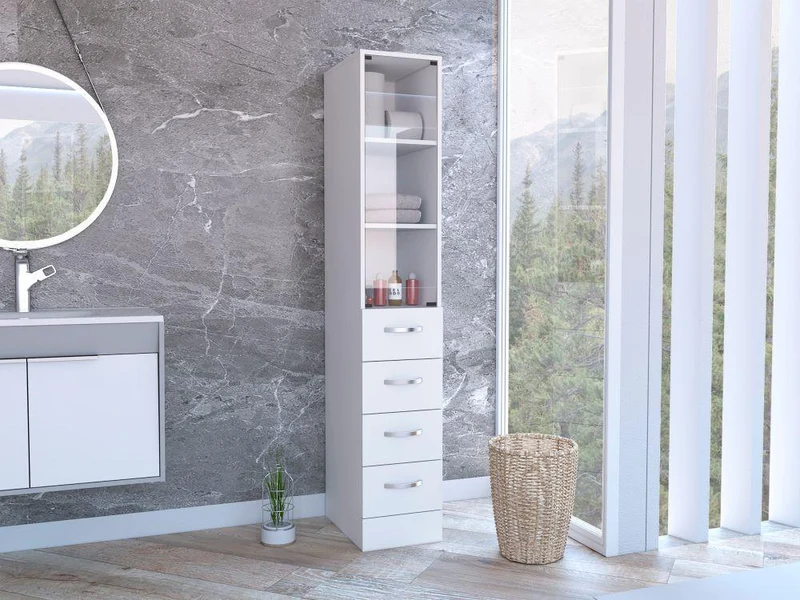 Set de 2 Organizadores de Baño Picasso, Blanco, con Cuatro Cajones Deslizables ZF