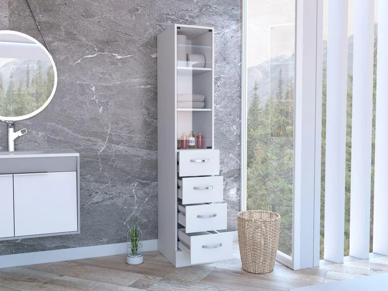 Set de 2 Organizadores de Baño Picasso, Blanco, con Cuatro Cajones Deslizables ZF
