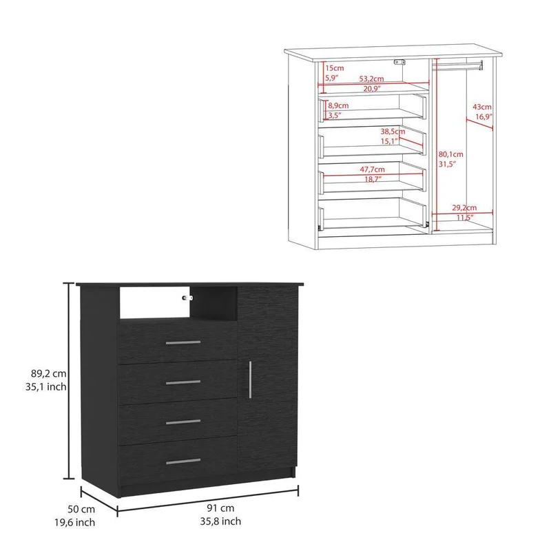 Set de 2 Organizadores Barlovento, Wengue, con Cuatro Cajones y una Puerta ZF