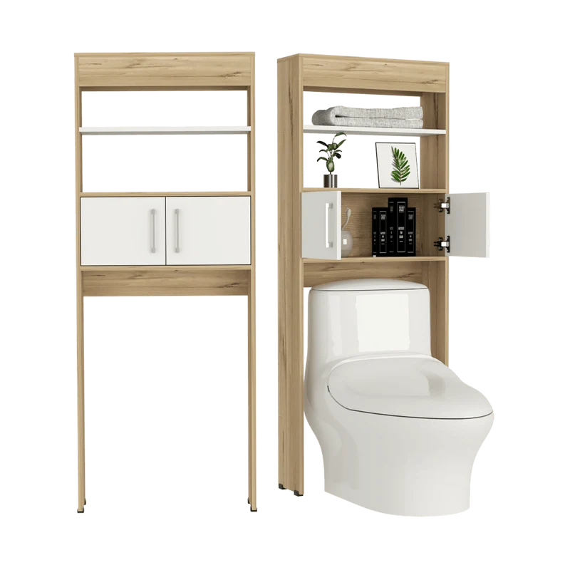 Set de 2 Gabinetes de Baño Madrid, Blanco Duqueza y Café Claro, Ahorrador de Espacio