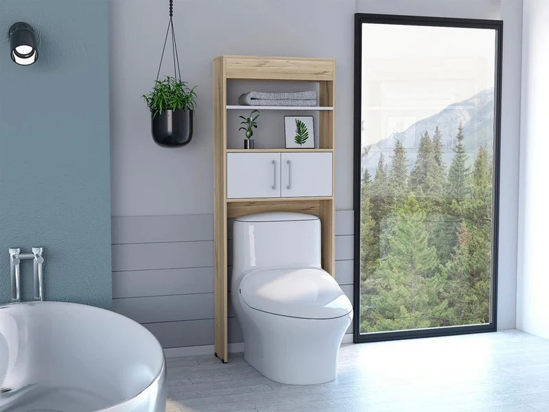 Set de 2 Gabinetes de Baño Madrid, Blanco Duqueza y Café Claro, Ahorrador de Espacio