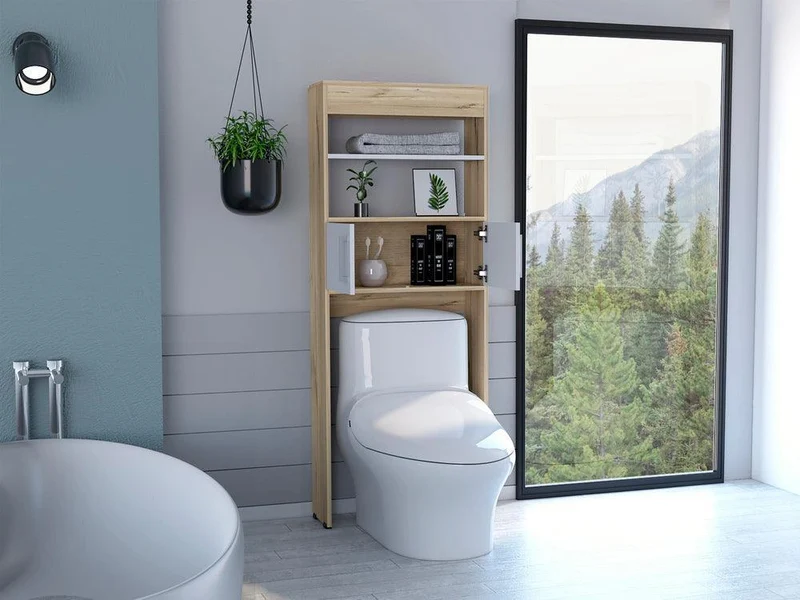 Set de 2 Gabinetes de Baño Madrid, Blanco Duqueza y Café Claro, Ahorrador de Espacio