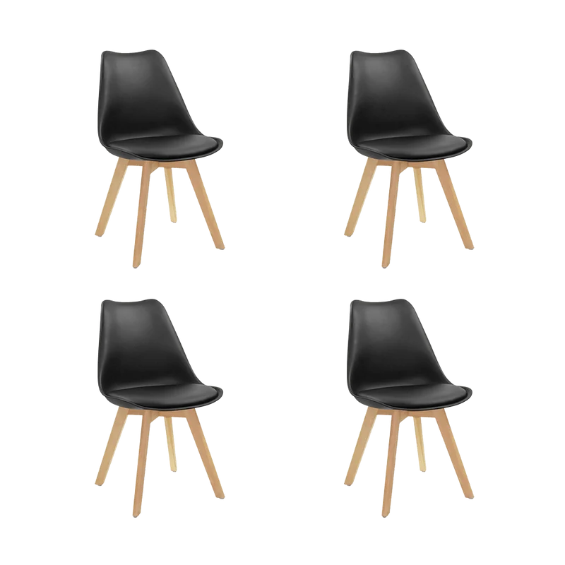 Set de 4 Sillas Sasha, Negro y Café Claro, Cómodo Asiento y Patas en Madera