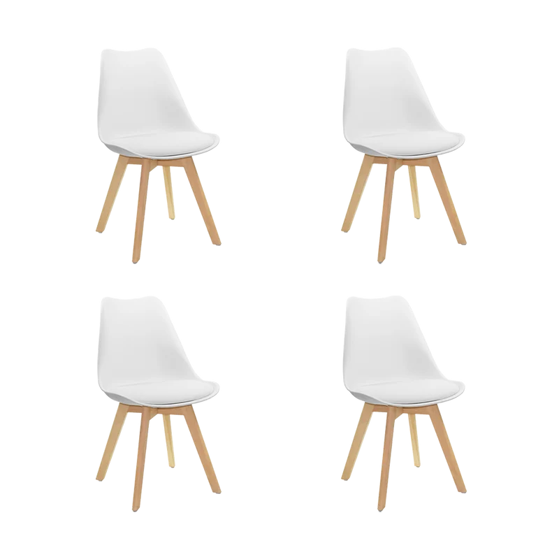 Set de 4 Sillas Sasha, Blanco y Café Claro, Cómodo Asiento y Patas en Madera