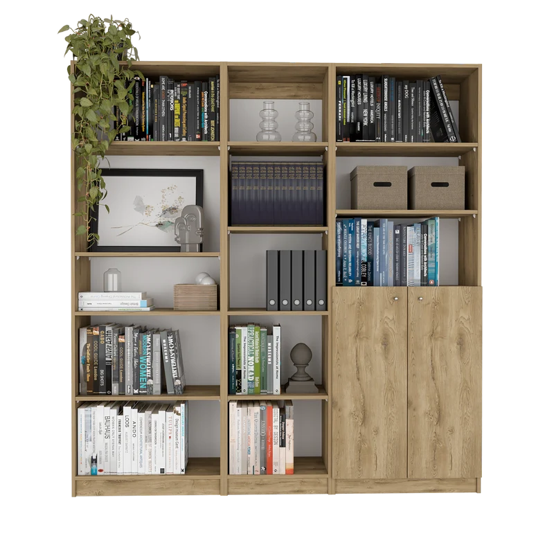 Combo de Bibliotecas Home Eco, Macadamia y Blanco, Incluye Tres Bibliotecas.
