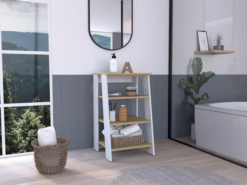 Set de 2 Organizadores de Baño Aqua 3 Pequeño, Blanco Vainilla y Fresno Europeo , con Variedad de Entrepaños