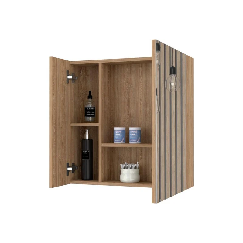 Set de 2 Gabinetes de Baño Apolis, Miel, con Puerta Espejo y Dos Entrepaños para Ubicar Múltiples Objetos