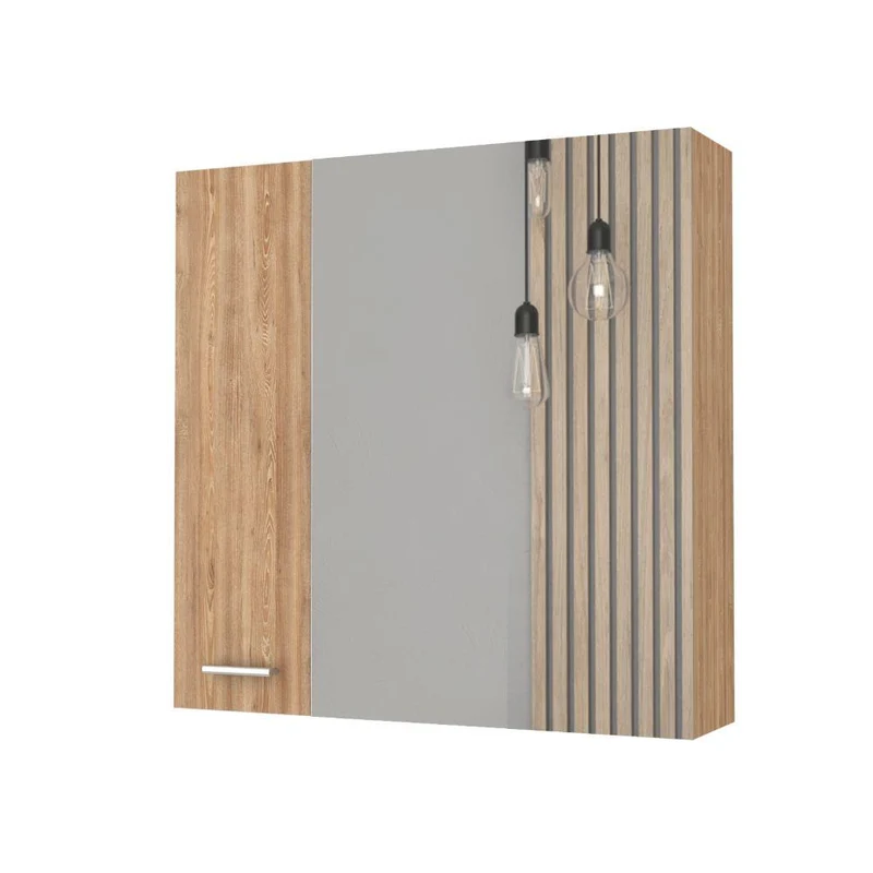 Set de 2 Gabinetes de Baño Apolis, Miel, con Puerta Espejo y Dos Entrepaños para Ubicar Múltiples Objetos