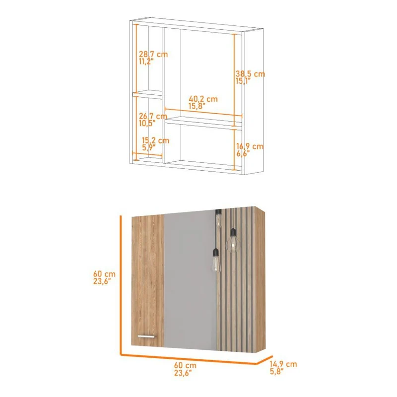 Set de 2 Gabinetes de Baño Apolis, Miel, con Puerta Espejo y Dos Entrepaños para Ubicar Múltiples Objetos
