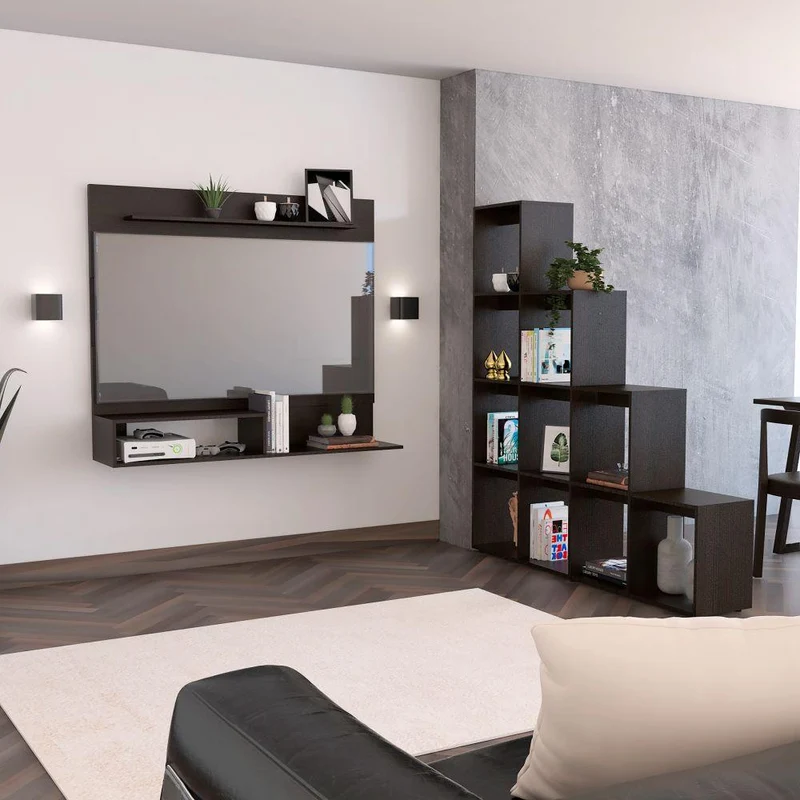 Combo para Sala Oconnel, Incluye Panel TV y Biblioteca Escalera