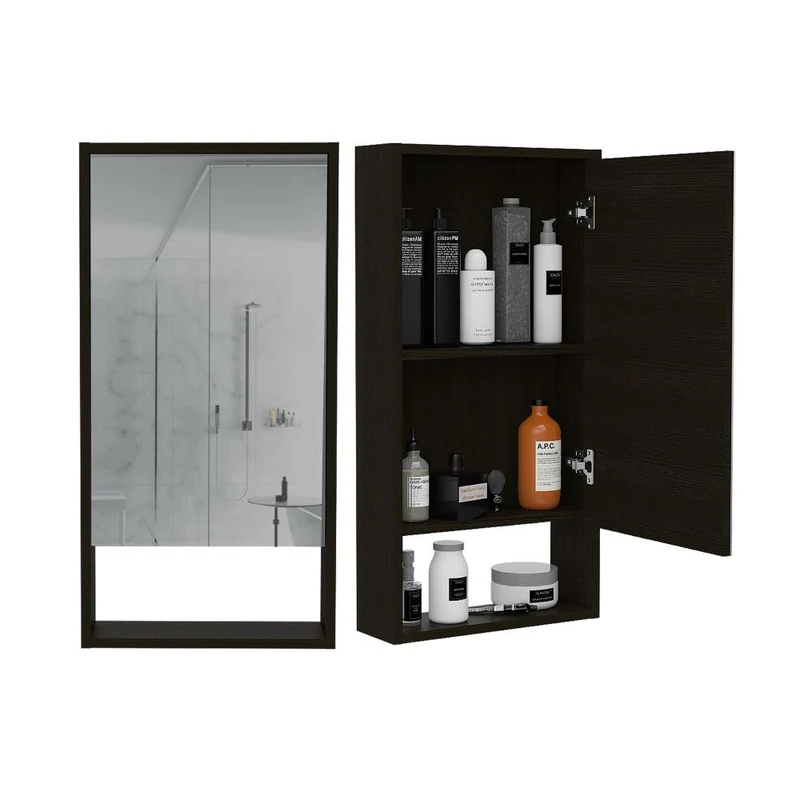 Set de 2 Gabinetes de Baño Merín, Wengue, con Espejo y Tres Entrepaños