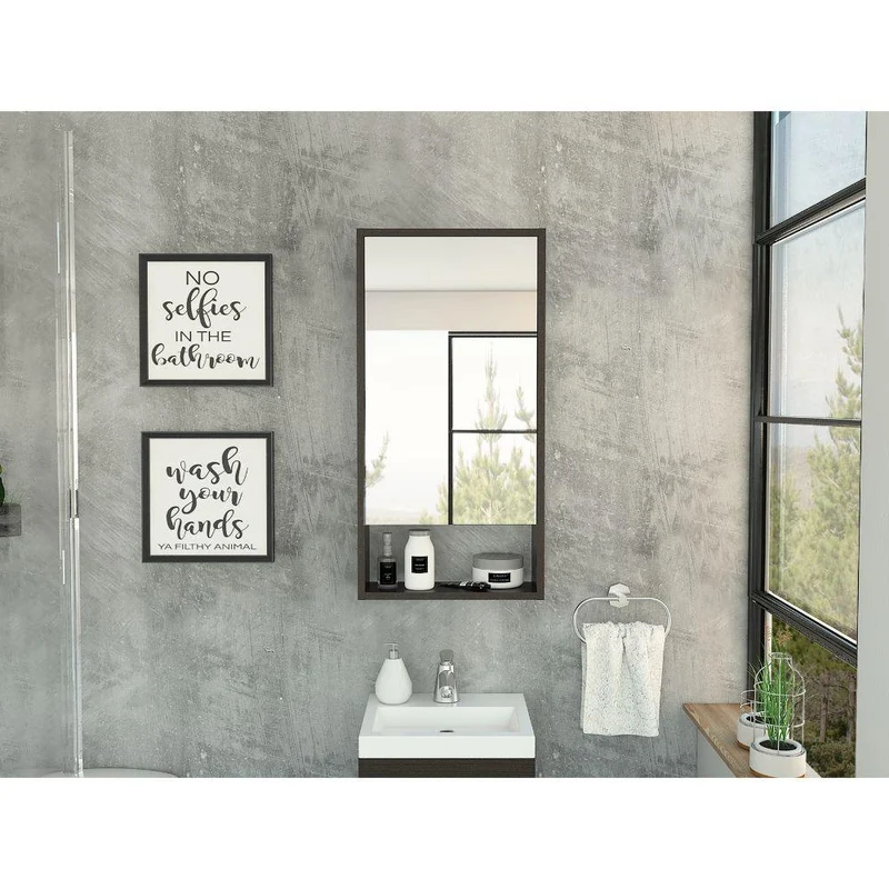 Set de 2 Gabinetes de Baño Merín, Wengue, con Espejo y Tres Entrepaños