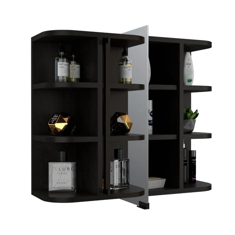 Set de 2 Gabinetes de Baño Merín, Wengue, con Espejo y Tres Entrepaños