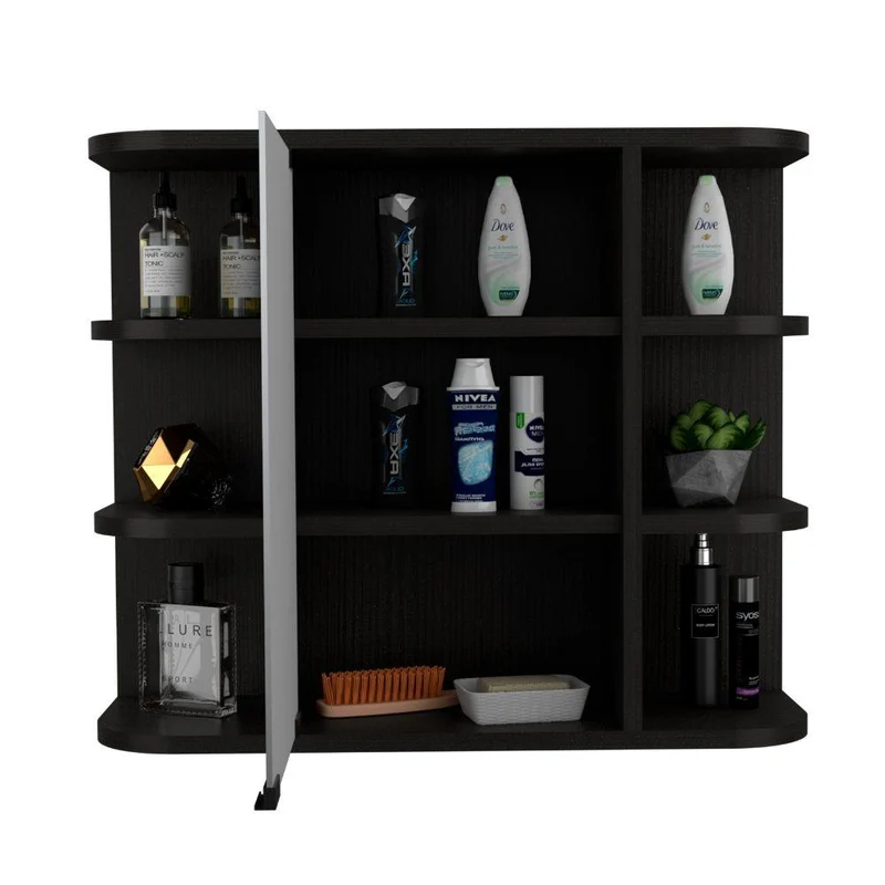 Set de 2 Gabinetes de Baño Merín, Wengue, con Espejo y Tres Entrepaños