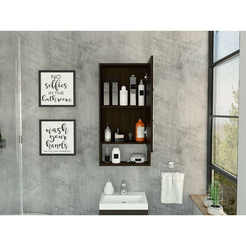 Set de 2 Gabinetes de Baño Merín, Wengue, con Espejo y Tres Entrepaños