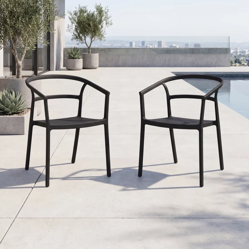 Set de 2 Sillas Porto, Negro, con Espaldar Minimalista y Diseño Moderno