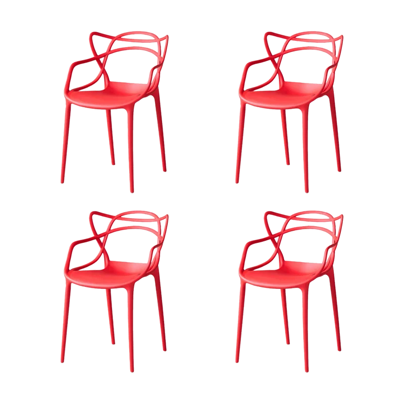 Set de 4 Sillas Palermo, Color Rojo, con Espaldar y Diseño Moderno