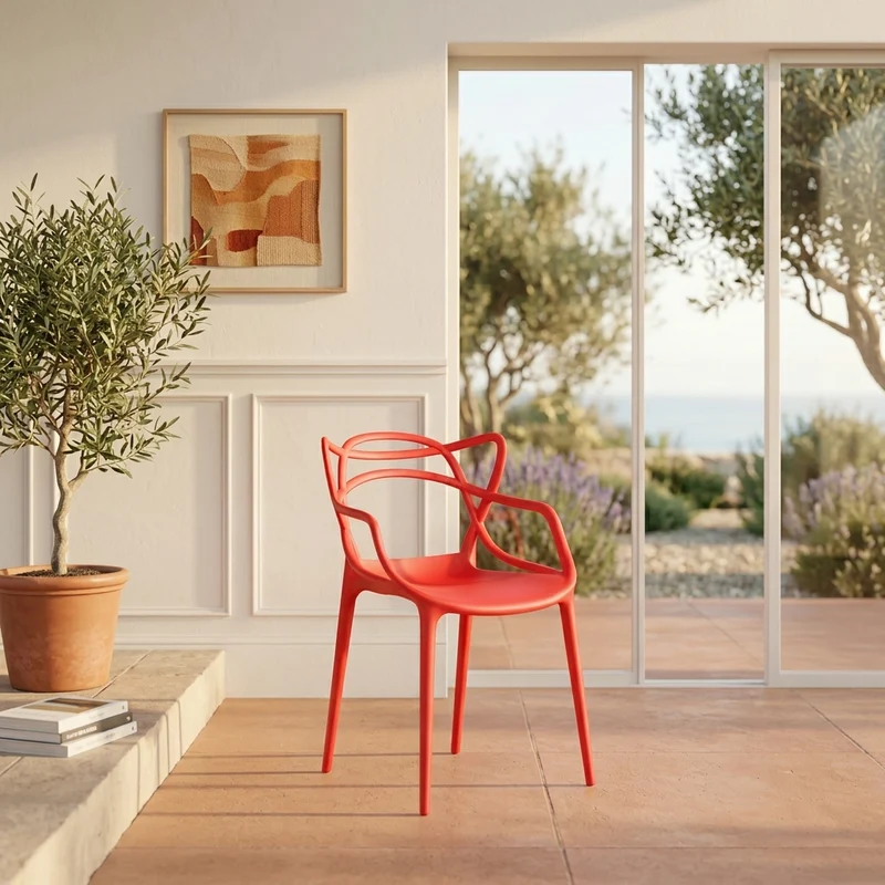 Set de 4 Sillas Palermo, Color Rojo, con Espaldar y Diseño Moderno
