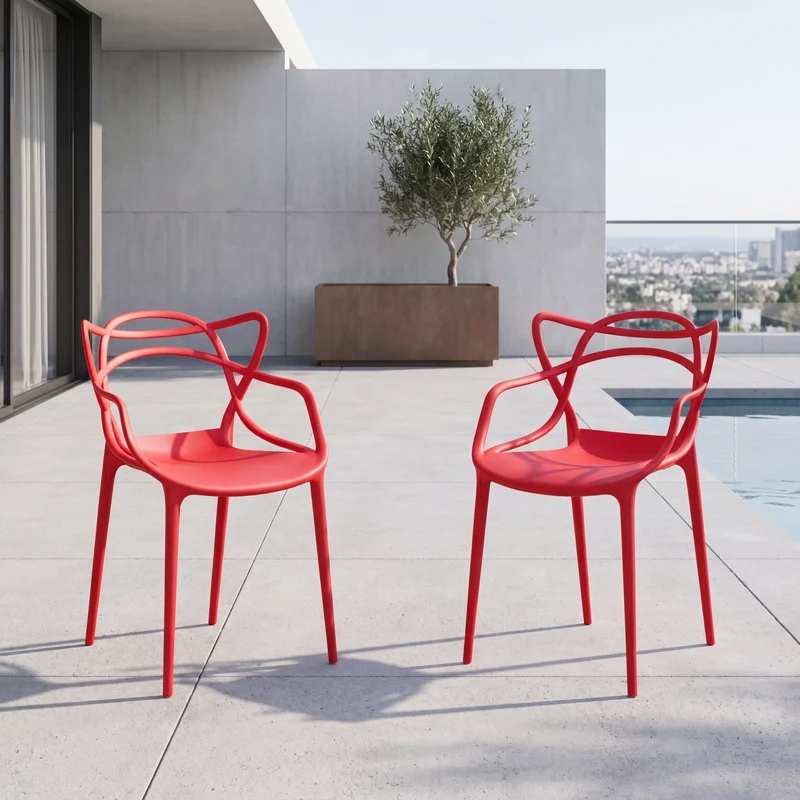 Set de 2 Sillas Palermo, Color Rojo, con Espaldar y Diseño Moderno