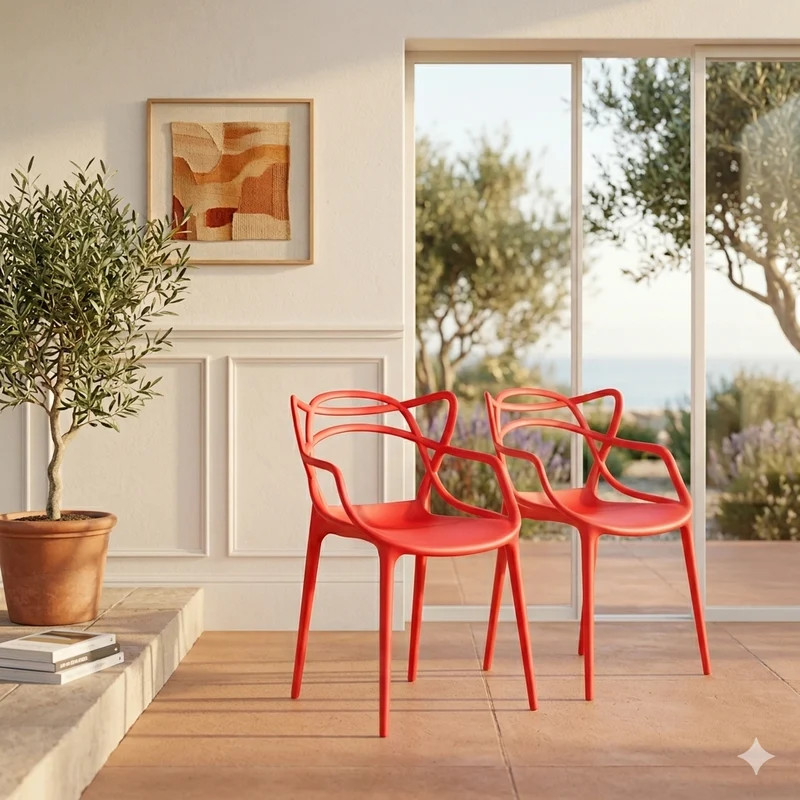 Set de 2 Sillas Palermo, Color Rojo, con Espaldar y Diseño Moderno