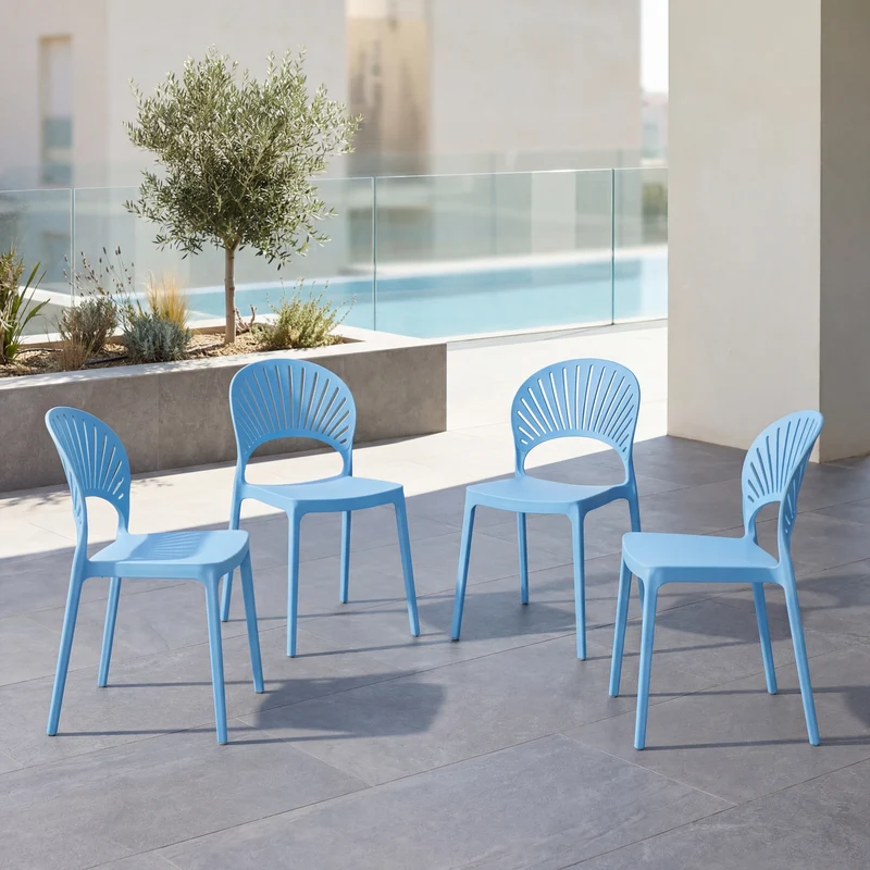 Set de 4 Sillas Paraíso, Color Azul, con Espaldar y Diseño Moderno