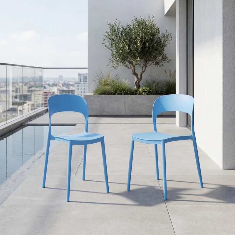 Set de 2 Sillas Patrick, Color Azul, con Espaldar y Diseño Moderno