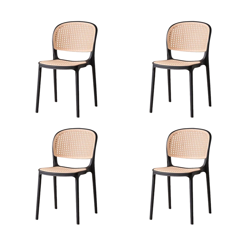 Set de 4 Sillas Nest, Color Negro y Beige, con Espaldar y Asiento en Rejilla