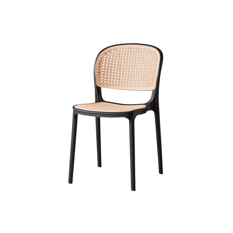 Set de 2 Sillas Nest, Color Negro y Beige, con Espaldar y Asiento en Rejilla