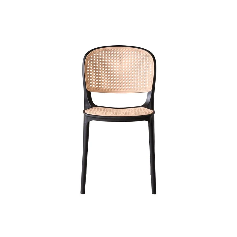 Set de 2 Sillas Nest, Color Negro y Beige, con Espaldar y Asiento en Rejilla
