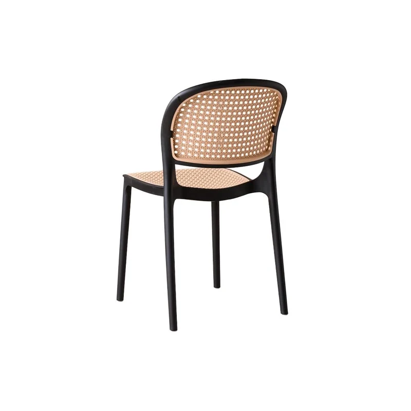 Set de 2 Sillas Nest, Color Negro y Beige, con Espaldar y Asiento en Rejilla