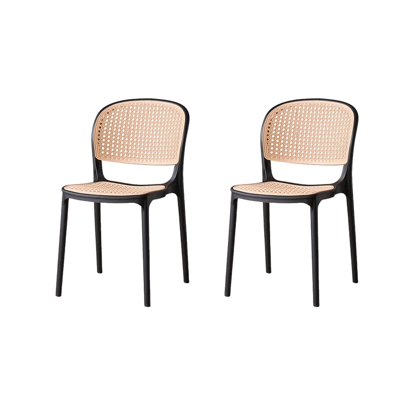 Set de 2 Sillas Nest, Color Negro y Beige, con Espaldar y Asiento en Rejilla