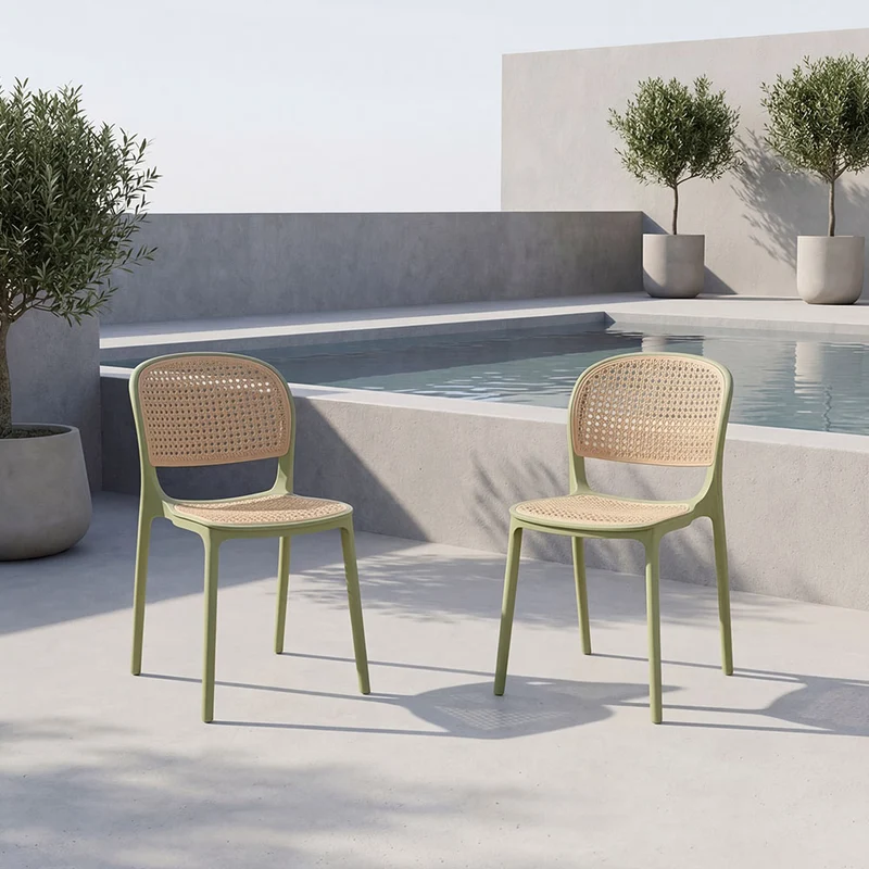 Set de 2 Sillas Nest, Color Verde Olivo y Beige, con Espaldar y Asiento en Rejilla