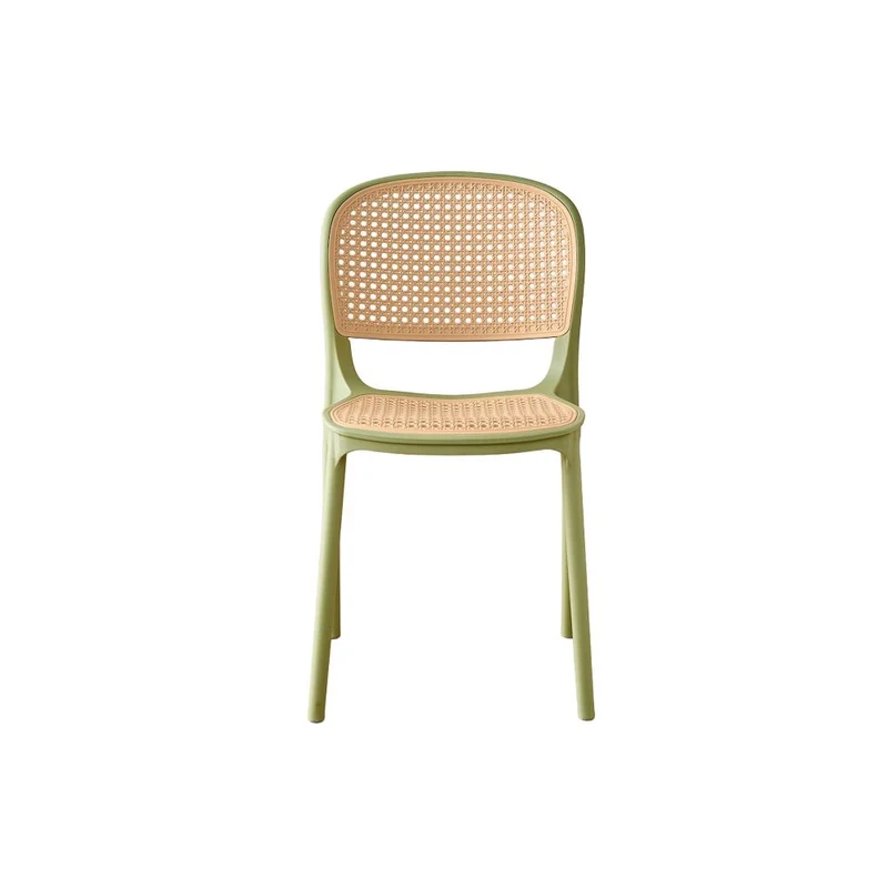 Set de 4 Sillas Nest, Color Verde Olivo y Beige, con Espaldar y Asiento en Rejilla