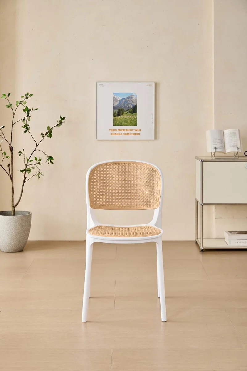 Set de 2 Sillas Nest, Color Blanco y Beige, con Espaldar y Asiento en Rejilla