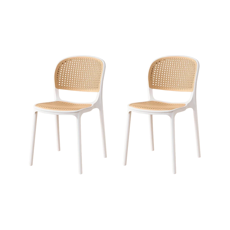 Set de 2 Sillas Nest, Color Blanco y Beige, con Espaldar y Asiento en Rejilla
