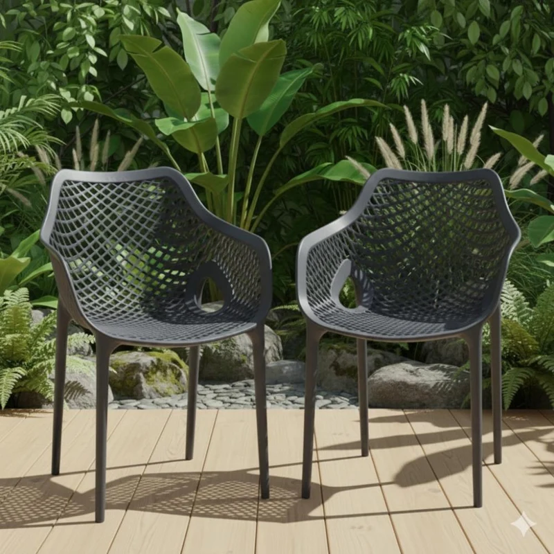 Set de 2 Sillas con Brazos Miame, Gris Oscuro, con Espaldar y Diseño Moderno