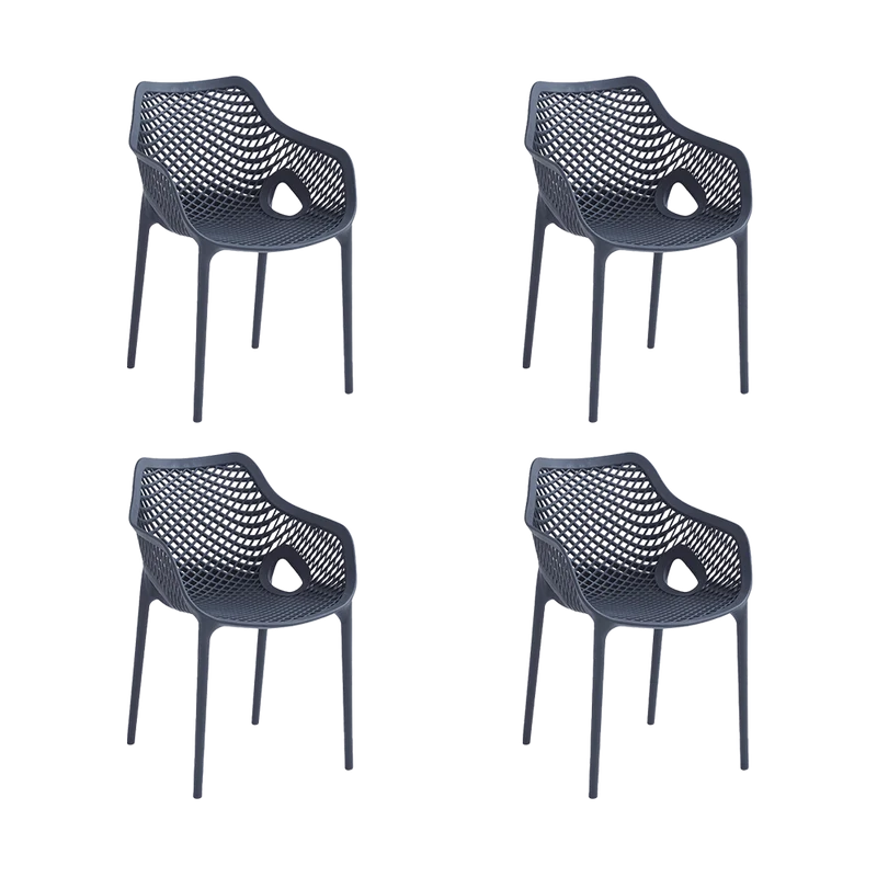 Set de 4 Sillas con Brazos Miame, Gris Oscuro, con Espaldar y Diseño Moderno