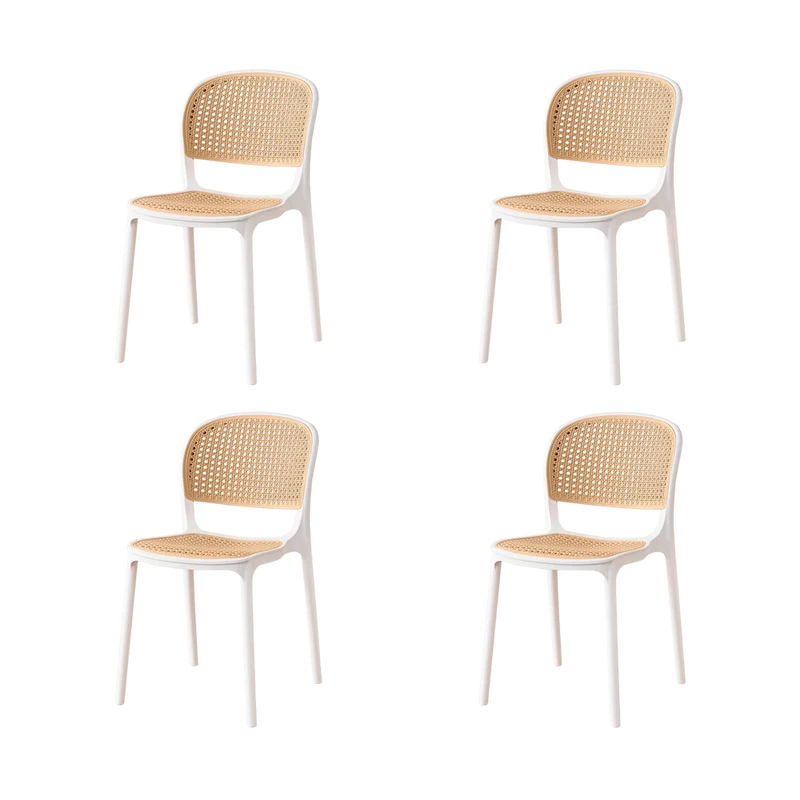 Set de 4 Sillas Nest, Color Blanco y Beige, con Espaldar y Asiento en Rejilla