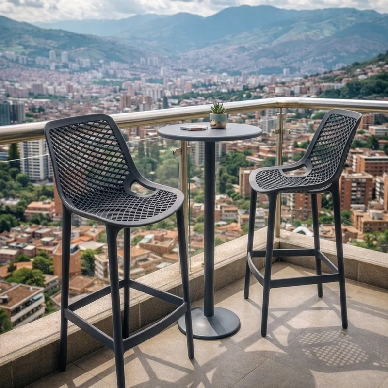 Set de 2 Sillas para Bar Miame, Color Gris Oscuro, con Reposa Pies Doble Proposito