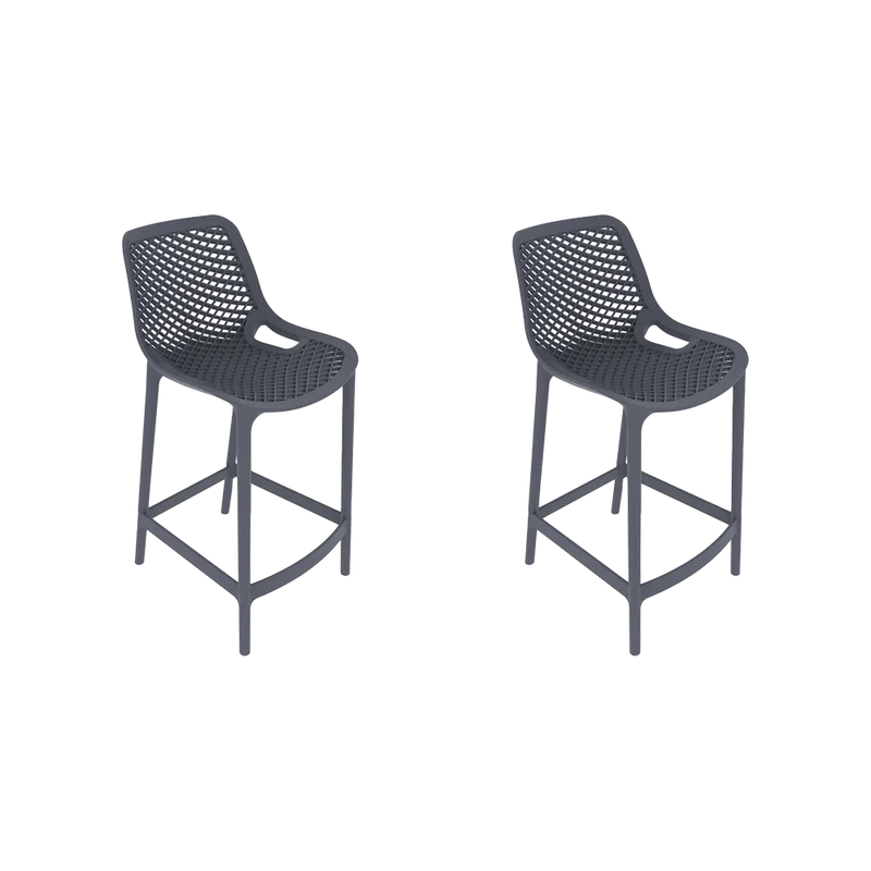 Set de 2 Sillas para Bar Miame, Color Gris Oscuro, con Reposa Pies Doble Proposito