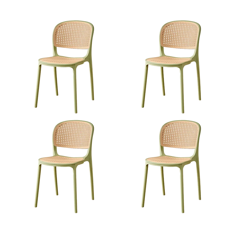 Set de 4 Sillas Nest, Color Verde Olivo y Beige, con Espaldar y Asiento en Rejilla